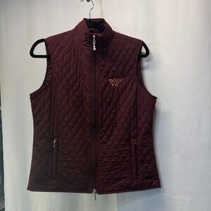 VT Virginia Tech Ashworth Womens Maroon Quilted Vest Sleeveless Full Zip Small
